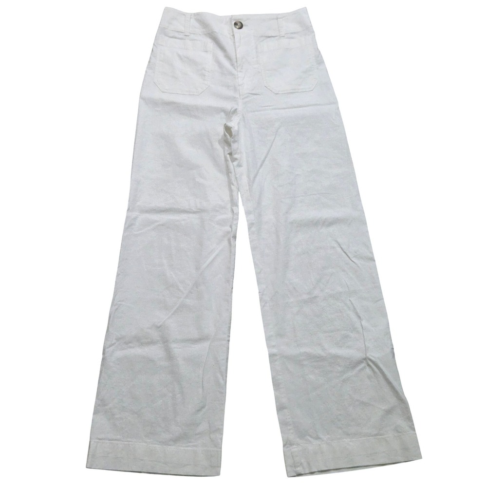 Maeve Anthropologie Colette White Linen Boho Preppy Coastal Wide Leg Pants 28